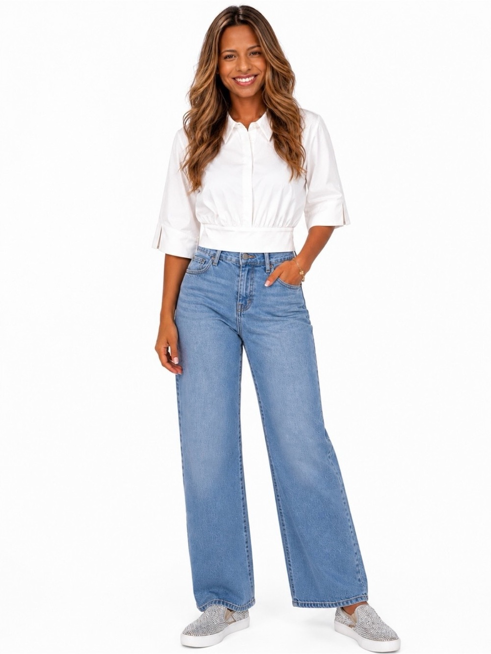 Cider Light Blue High-Rise Wide Leg Jeans